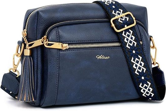 Small Leather Crossbody Bags for Women Anti theft Purses and Handbag Shoulder Hangbag with Wide Strap Tassel