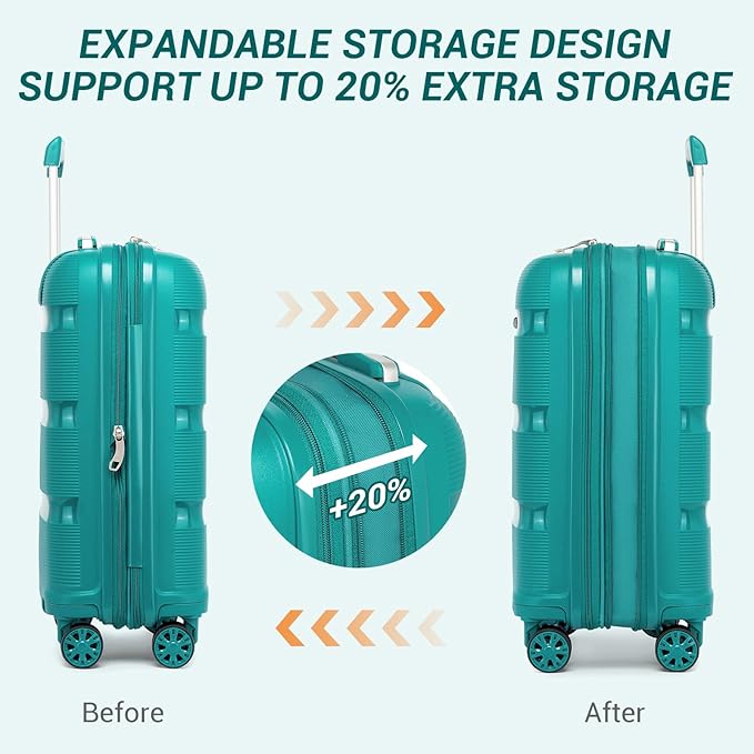 Kono Carry On Luggage 20 Inch Expandable 22x14x9 Airline Approved Hard Shell Travel Trolley 4 Spinner Wheels Lightweight Polypropylene Suitcase with TSA Lock, Turquoise