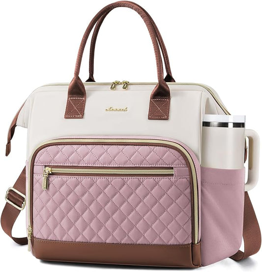 LOVEVOOK Lunch Bag Women, Insulated Adult Lunch Box for Women Work, Wide Opening Leakproof Cooler Tote Bag for Office Campus Picnic Beach with Shoulder Strap, Loncheras Para Mujer with Cup Holder