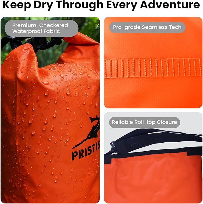 Pristis Waterproof Dry Bag, 5L Lightweight Floating Kayak Storage Backpack for Men Women, Durable Outdoor Roll Top Dry Sack Gear Accessory for Kayaking Fishing Rafting Beach Camping, Orange