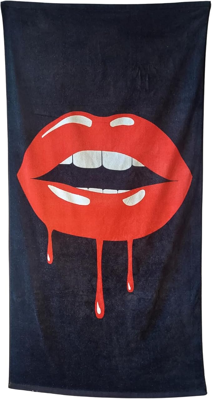 Lip Drip Sexy Kiss Glam Beach Towel 30”x60” – 100% Cotton Velour, Absorbent, Quick-Dry, Easy-Pack for Spring Break, Vacation, Beach, Pool, or Sunbathing – Lightweight, Compact – Funny Novelty Gift