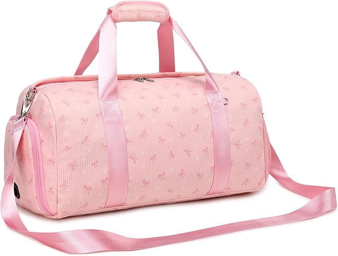 Dance Dag for Girl Sports Duffle Dag Gym Ballet Bag Corduroy Overnight Bag with Shoe Compartment and Dry Wet Pocket.