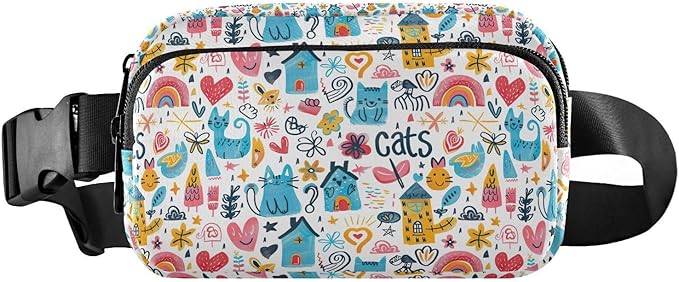 Cute Cat Fanny Pack for Women Men Water Resistant Fashion Waist Packs with Adjustable Strap Belt Bag for Travel Workout Jogging Hiking 21220177