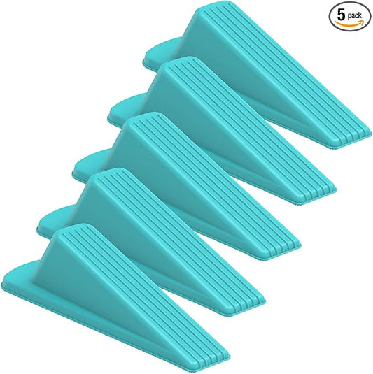 Crosize 5 Pack Door Stoppers for Bottom of Door, Premium Rubber Door Stops, Sturdy Wedge for Carpet, Tile, Concrete, Wood, Door Holder for Heavy Duty Door, Blue
