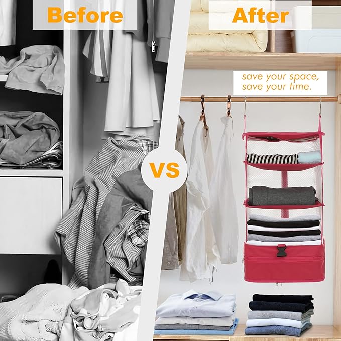 Surblue Hanging Closet Storage Bag Collapsible 3-Shelf Washable Oxford Fabric with 2 Hooks (L 11.41 * 11.41 * 19.68in, Camouflage)