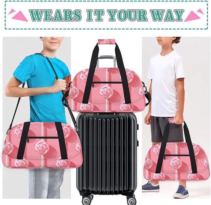 Food - Candy (4) Kids-Duffel-Bags Gymnastics Dance Bag Carry-On Overnight Travel Gym Lightweight Dance Sports Bags For Girls Boys Kids，