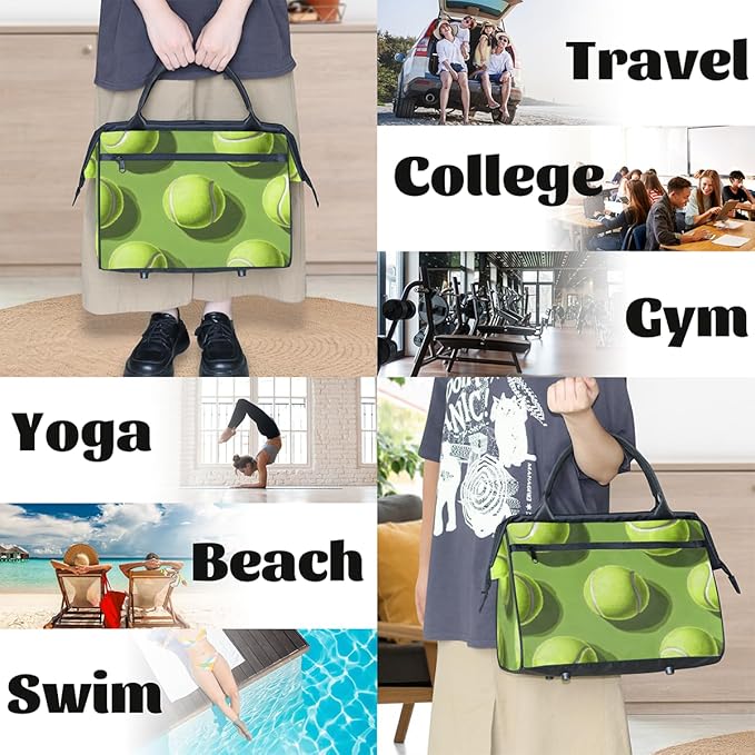 Sports Tennis Theme Overnight Weekender Bag for Women Men Travel Duffel Bags Waterproof Luggage Carry on Sports Yoga Gym Bag