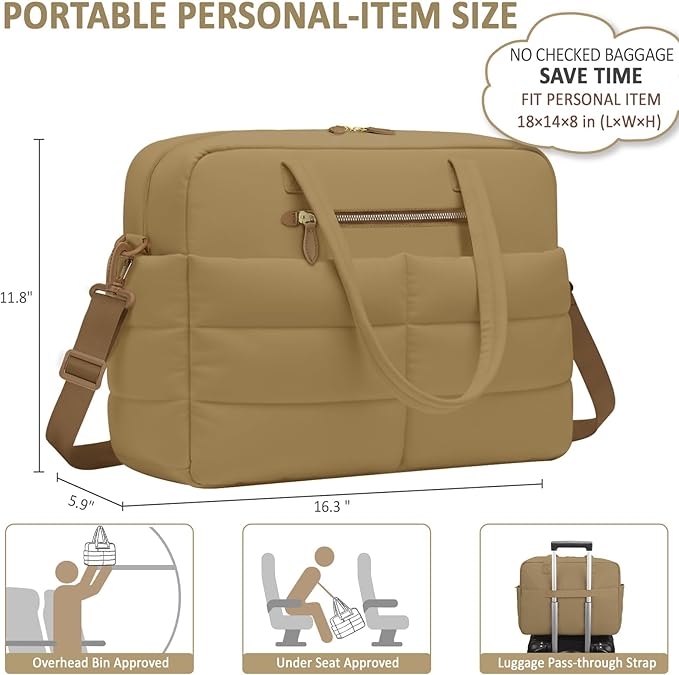 Travel Duffel Bags, Weekender Bags for Women Men Gym Duffel Bag Personal Item Travel Bag Foldable Tote Carry On Overnight Workout Bag, Brown