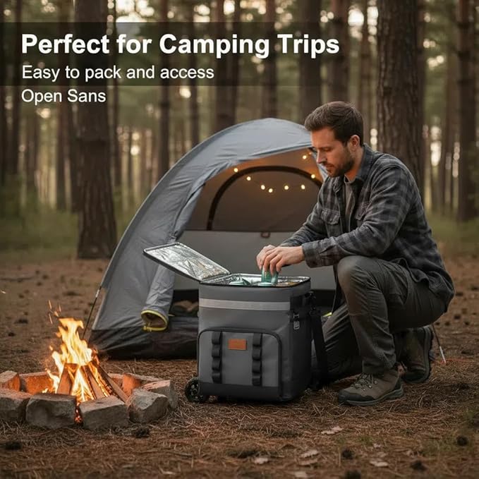Insulated Rolling Cooler with Wheels - Soft Leak Proof Ice Chest for Camping, Travel and Lunch - Portable Wheeled Advanced Insulation