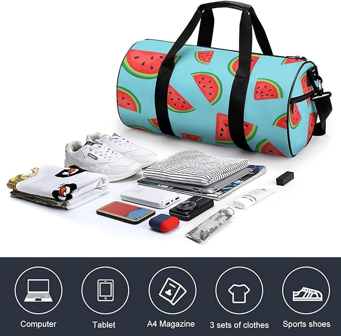 Unisex Foldable Gym Bag Watermelon Blue (2) Lightweight Travel Sports Bag Workout Yoga Dance Bags Overnight Weekender Bags