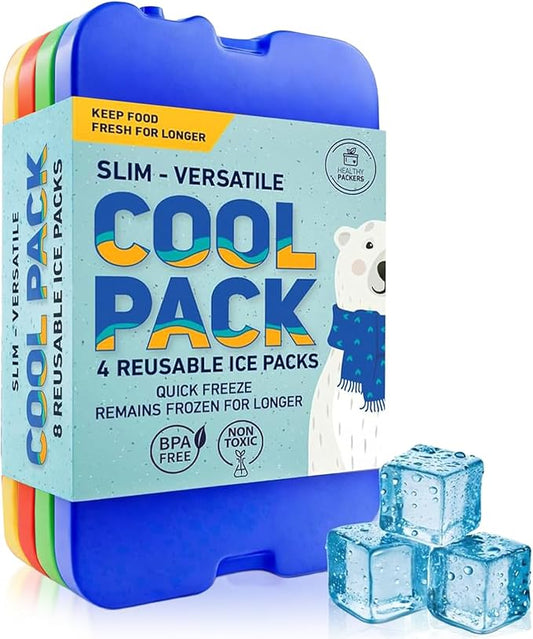 Healthy Packers Ice Packs for Lunch Boxes & Coolers - Original Cool Pack | Slim & Long-Lasting Reusable Ice Pack for Lunch Bags | Freezer Packs for Coolers (Set of 4)