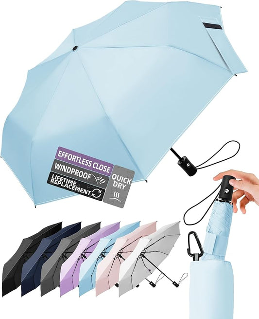 Compact Travel Windproof Umbrella, 43" Auto open/close Folding Quick Dry Umbrellas for Rain, Lightweight Portable Small for Backpack Car, Thoughtful Gift for Women Men Kids, TSA Approved