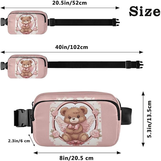 Valentine Angel Teddy Bear Fanny Pack for Women Men Water Resistant Fashion Waist Packs with Adjustable Strap Belt Bag for Travel Workout Jogging Hiking 21218051