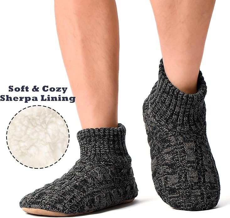 Cozylook Men's Slipper Socks with Grips, Fuzzy Indoor Slippers for Men, Soft Warm Winter Socks with Non-slip Soles