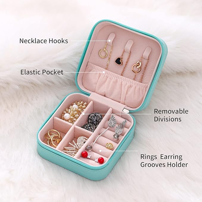Mini Jewelry Case, Small Travel Jewelry Organizer, Portable Jewelry Box Mini Storage Organizer Display Box For Rings Earrings Necklaces (5Color-5pcs)