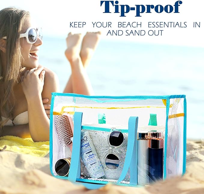 Clear Beach Bag for Women, Large Pool Tote Cruise Vacation Essentials - Zipper Closure, Waterproof, Sandproof