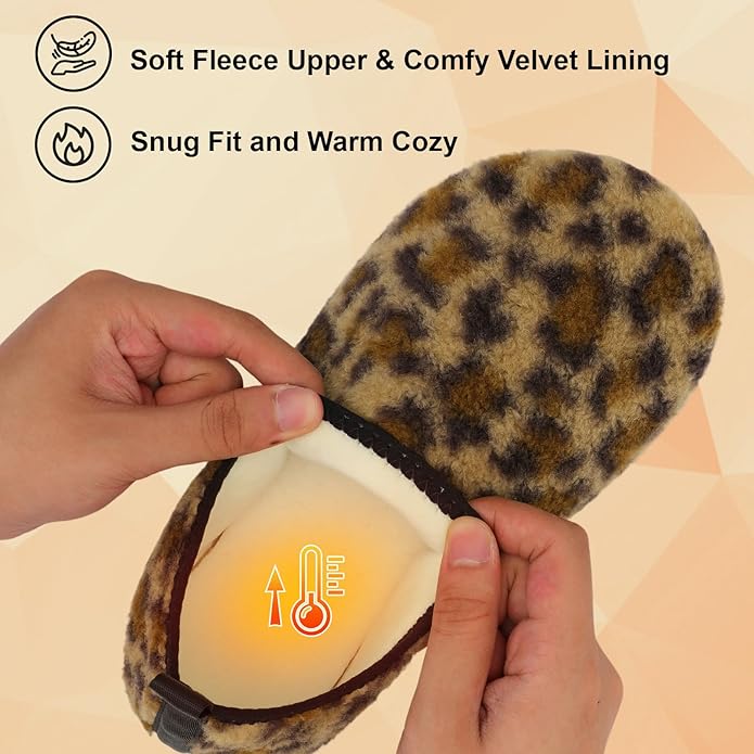 QFH Womens & Mens Cozy House Slippers - Portable Travel Shoes with Flexible Rubber Sole & Soft Velvet Lining
