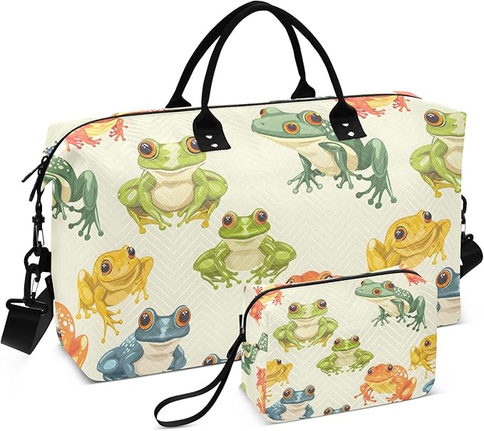 Travel Duffle Bag, Rainbow Frogs Gym Bag with Storage Bag Weekender Overnight Bag for Men Women Trip Sports Yoga