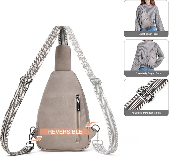 10L Crossbody Sling Bag for Women Men Anti Theft Cross Body Fanny Pack Belt Bag Purse Gifts for Women Faux Leather, Light Grey