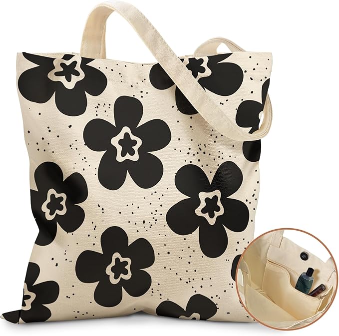 Miss Adola Aesthetic Tote Bag for Girls - with Magnetic Buckle and Zipper Inner Pocket for Women Lady Canvas Cotton Tote Bag