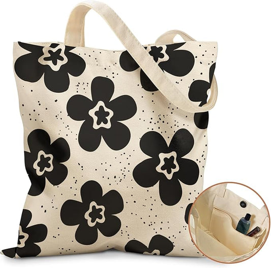 Miss Adola Aesthetic Tote Bag for Girls - with Magnetic Buckle and Zipper Inner Pocket for Women Lady Canvas Cotton Tote Bag