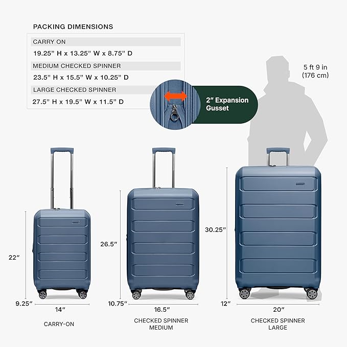 Traveler's Choice Pagosa Hardshell Expandable Luggage with Spinner Wheels, Slate Blue, 2-Piece Set (22/26)