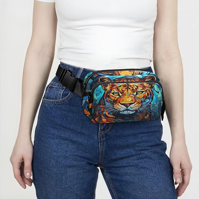 Stained Glass Printed Leopard Fanny Pack for Women Men Water Resistant Fashion Waist Packs with Adjustable Strap Belt Bag for Travel Workout Jogging Hiking 21219674