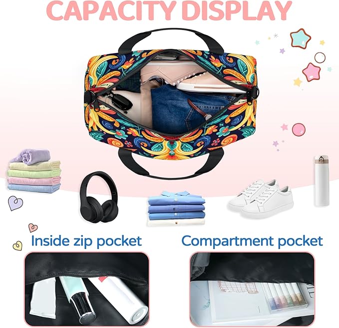 Farmhouse Boho Floral Travel Duffle Bag for Women Men, Overnight Weekender Bag, Carry on Tote for Sport Gym