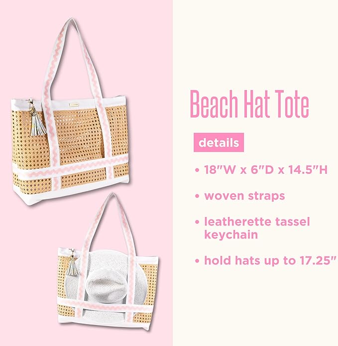 Lilly Pulitzer Large Travel Tote Bag with Hat Holder Strap, Caning Beach Bag with Tassel Keychain (Lilly Garden Home)