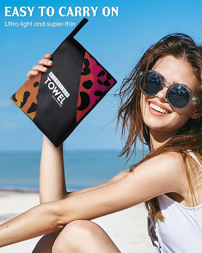 Rainbow Leopard Print Beach Towel, 36"x72" Sand Free Quick Dry Thin Lightweight Microfiber Towel Gifts for Travel