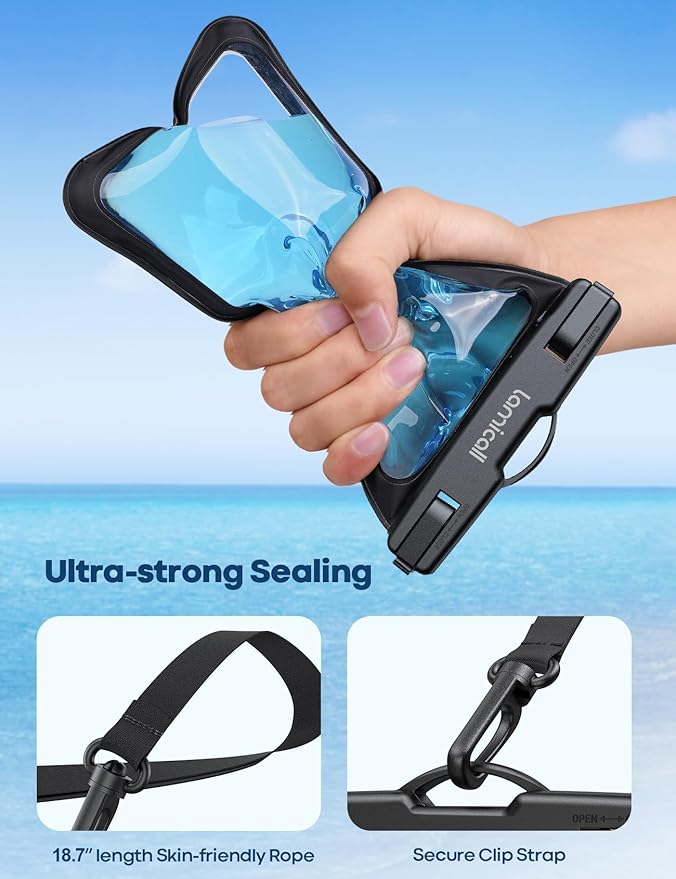 Lamicall Waterproof Phone Pouch Case Bag for iPhone 17 16 15 14 13 12 11 Pro Max Plus XS, Gifts for All 4-7" Smartphone, Blue & Black