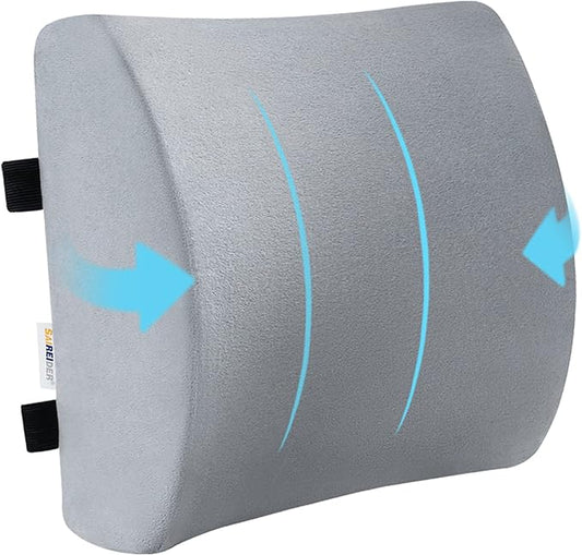 SAIREIDER Lumbar Pillow, Memory Foam Office Chair Back Support Pillows Back Pain Relief Improve Posture, Lumbar Support Pillow for Car、Gaming Chair、 Home Chair, Double Adjustable Straps(Grey)