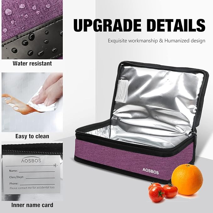 Aosbos Small Insulated Lunch Bag - Compact Lunch Box for Portion Control, Work & Office, Purple