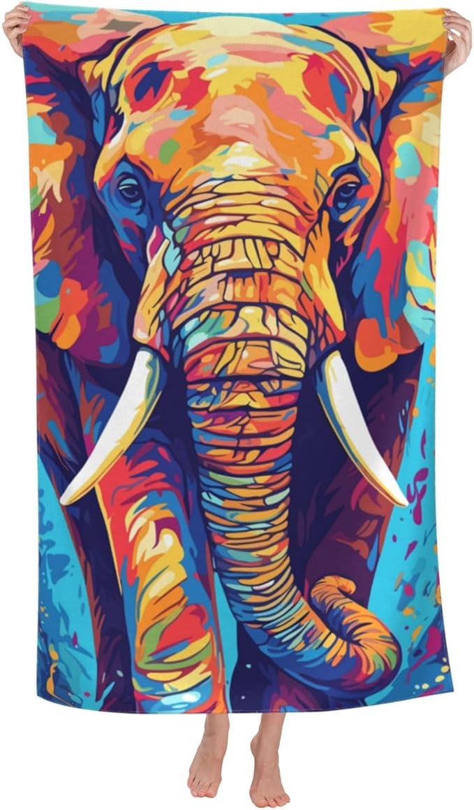 Microfiber Beach Towel, Colorful Elephant Beach Towels 32x52in,Quick Dry, Sand Free, Ultra Soft & Oversized Towel for Travel, Outdoor, Bathroom, Swimming - Ideal for Pool, Camping, Yoga, or Gift Decor