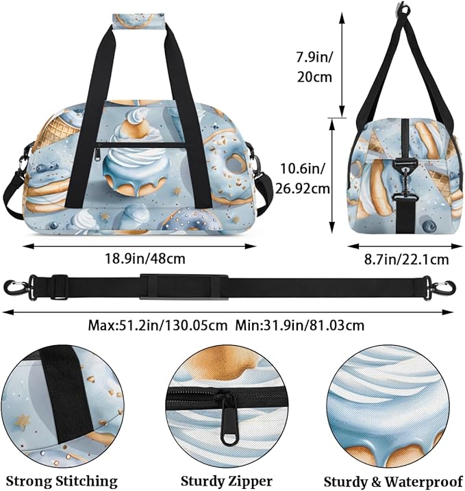 Doughnuts Ice Cream Kids-Duffel-Bags Gymnastics Dance Bag Carry-On Overnight Travel Gym Lightweight Dance Sports Bags For Girls Boys Kids，
