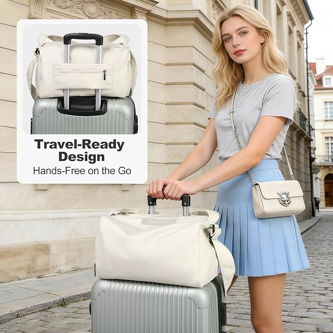 Women's Mini Gym Bag Crossbody, Everyday Sling Duffel with Shoe Compartment & Wet Pocket, Water-Resistant Travel Bag, Cream