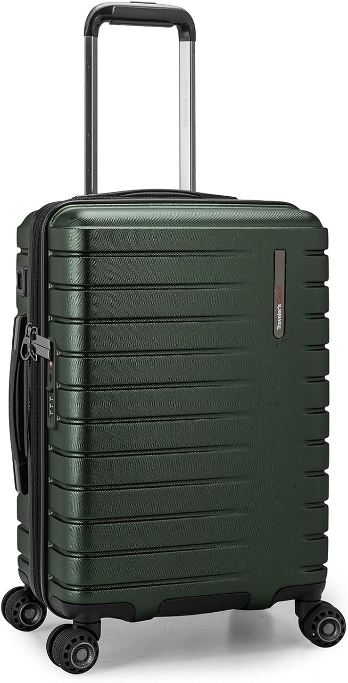 Traveler's Choice Archer Polycarbonate Hardside Spinner Luggage Set, Tie Down Straps, Green, Carry-On 21-Inch
