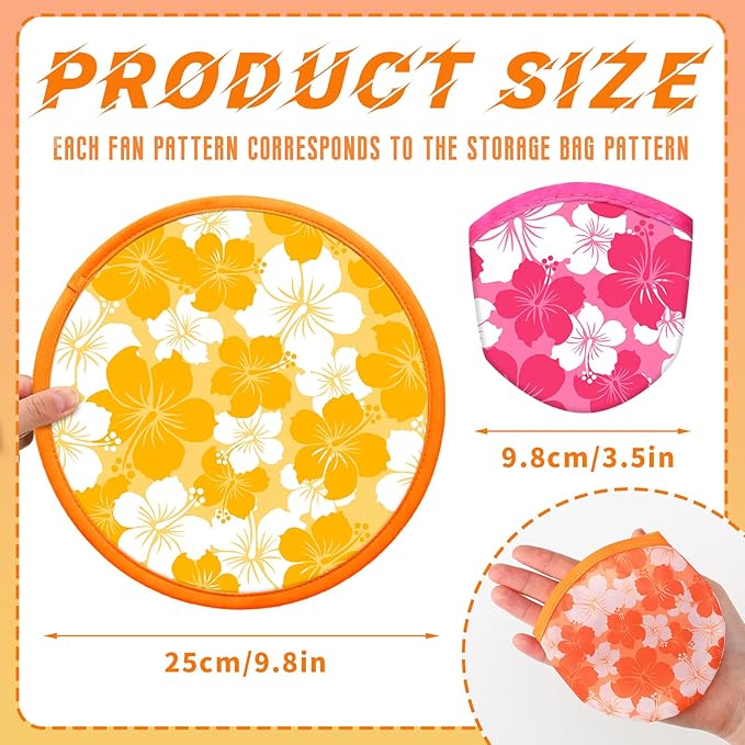 Amyhill 30 Pcs Hawaiian Party Favor Foldable Flying Disc Fans with Bags Hibiscus Summer Pool Birthday Party Favors 9.8'' DIY Cooling Fan Colorful Goody Stuffers End of The Year Gifts from Teacher