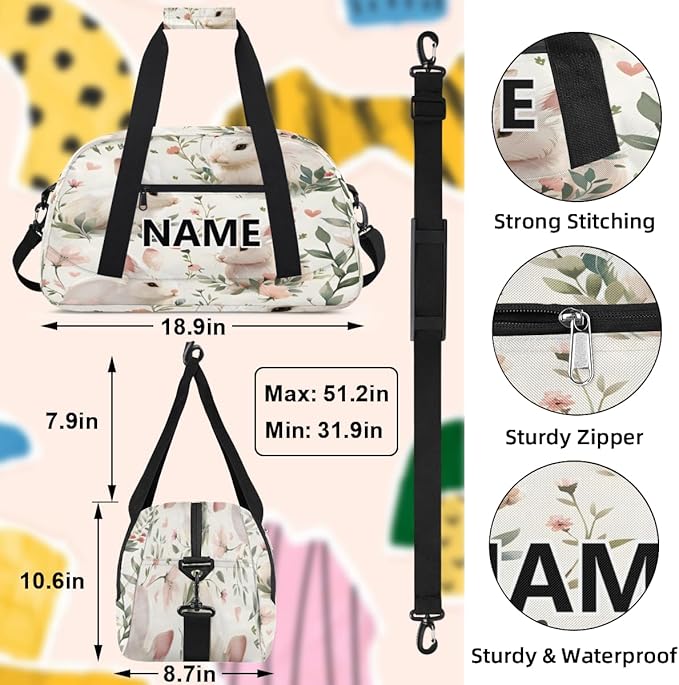 Rabbit Mini Gym Bag 18 inch for Women Men Waterproof Custom Kawaii Rabbit Travel Duffel Bag Carry On Overnight Tote Nurse Bag for Work Fitness Hiking