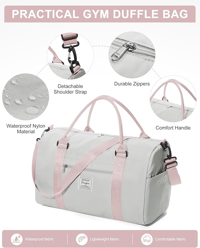 Gym Bag Womens Mens with Shoes Compartment and Wet Pocket Travel Duffel Bag for Women for Plane Sport Gym Tote Bags with Toiletry Bag Waterproof Weekend Overnight Carry on Bag Hospital Holdalls
