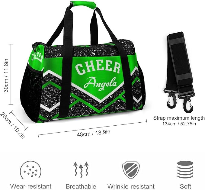 Shoe Bag Green Cheerleaders Black Bling Print Travel Bags Lightweight Duffel Bag Gym Dance Sport Perform Training for Teens Women Men Gym Bags