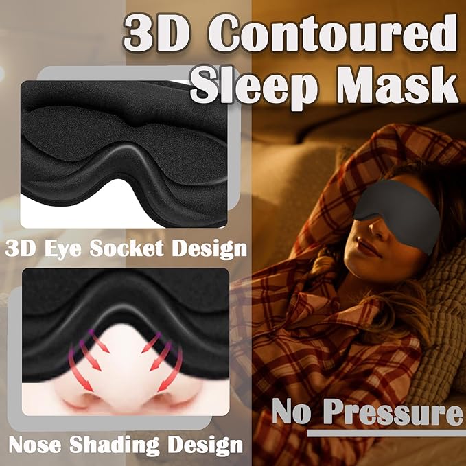 Black Sleep Mask for Men Eyelash Extension, Eye Mask for Lash Extensions No Pressure 3D Sleep Mask, Women Sleep Protector Eye Shade Cover for Travel Yoga Nap