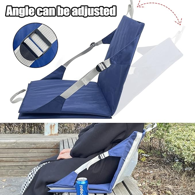 Sutekus Stadium Seat Cushion Waterproof Nylon Portable Bleacher Cushion Ultralight Seat Padding with Back Support for Sports Fishing Kayaks Camping (L)