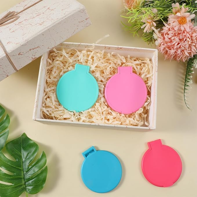 12 Pcs Mini Folding Mirror 2.4 in Pocket Travel Mirror Portable Round Compact Mirrors Vintage Small Makeup Mirrors for Purse Daily Use Party Favors Women Girls Gifts (Blue, Yellow, Orange)