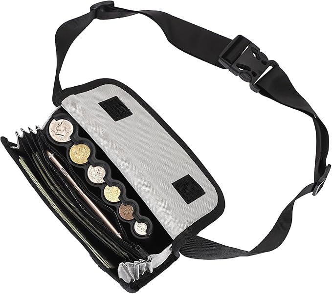 BSTKEY US Coin Holder Coin Dispenser, Fanny Pack with Banknote Waiters Purse Coin Sorter Coin Organizer, Coin Storage Bag with Belt for Waitress Server Collector Cashier Change （Gray）