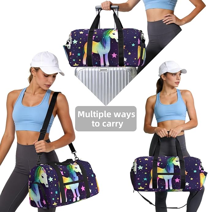 One-horse star Print Gym Bag with Shoe Compartment for Women Men, 17.7in Sports Duffle Weekender Tote, Overnight Travel Duffel Bag Carry On