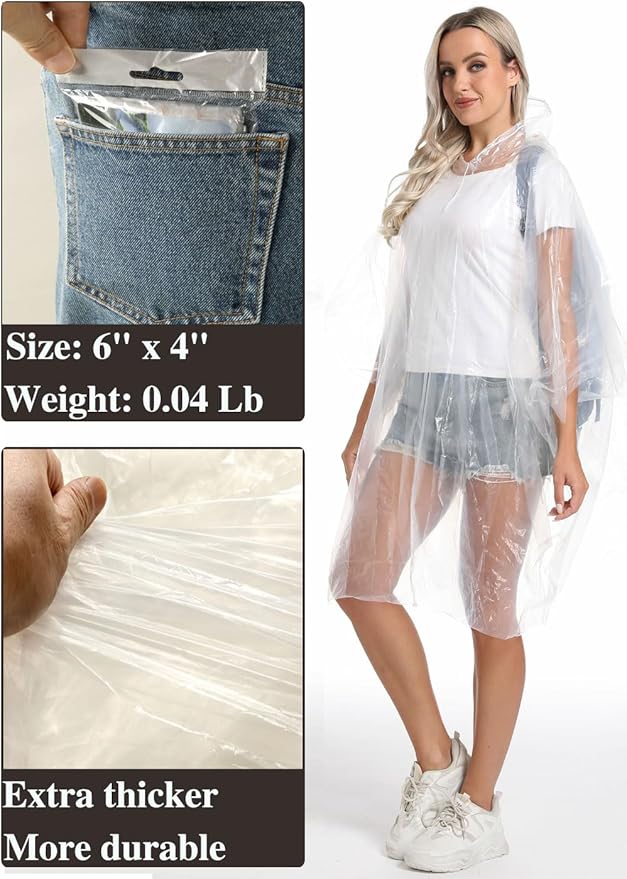 Disposable Adults Clear Rain Ponchos,Transparent White Waterproof Raincoats Rain Jackets