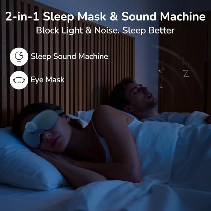 Housbay Sleep Mask with Sound Machine for Sleeping, Blackout Eye Mask, Blocks Noise, 3D Contoured, Zero Eye Pressure for Side Sleepers, Ice Blue
