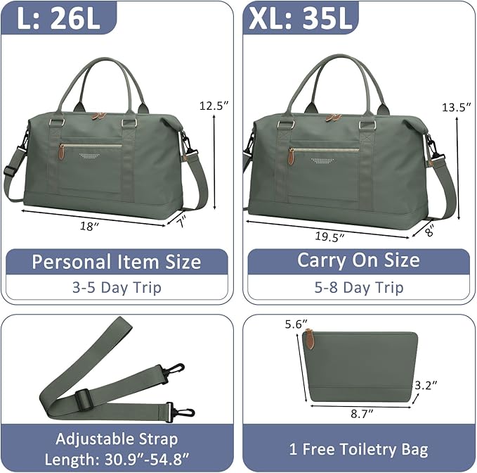 Travel Duffle Bag for Women, Weekender Bags, Hospital Bag for Labor Delivery, Lightweight Tote Duffel Overnight Bag with Luggage Sleeve,Airplane Travel Bags (Army Green, Large)