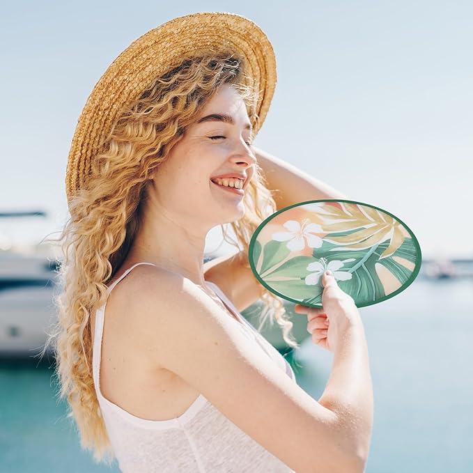 Cobahom 9.8" Handheld Fan Foldable for Women Kids Round Folding Fan for Cooling Summer Travel Outdoor Party Camping Wedding